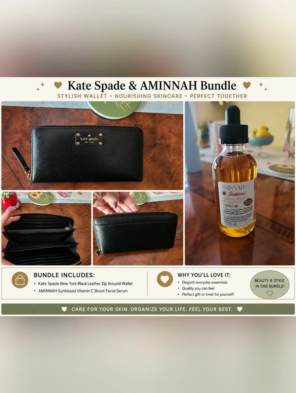 🖤Kate Spade Wallet & AMINNAH Sunkissed Vitamin C Serum Bundle